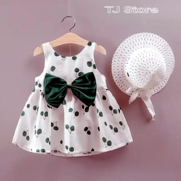 **Product Description for 2-Piece Baby Cherry Allover Bow Decorative Dress and Hat Set** Dress your little one in charm and comfort with this **2-Piece Baby Cherry Allover Bow Decorative Dress and Hat Set**. Perfect for special occasions or casual outings, this adorable set features a beautifully designed dress paired with a matching hat for a complete look. **Key Features:** - **Stylish Design:** Allover cherry print with decorative bow accents for a sweet, playful look. - **Premium Fabric:** Made from soft, breathable cotton blend to keep your baby comfortable. - **Matching Hat:** Includes a coordinating wide-brimmed hat to protect your baby from the sun. - **Easy Wear:** Snap-button or back-zip closure for quick and hassle-free dressing. - **Lightweight & Comfortable:** Ideal for warm weather, ensuring your baby stays cool. **Occasions:** - Perfect for birthdays, family gatherings, photoshoots, or everyday outings. **Care Instructions:** - Machine wash on gentle cycle; use mild detergent. - Tumble dry low or air dry to maintain shape and color. Let your baby shine in this **2-piece Baby Cherry Allover Bow Decorative Dress and Hat Set**, combining elegance and practicality for any occasion!