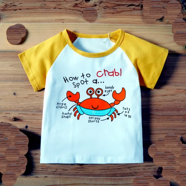 Cotton Short-Sleeve Baby Unisex Casual Letter & Crab Tee