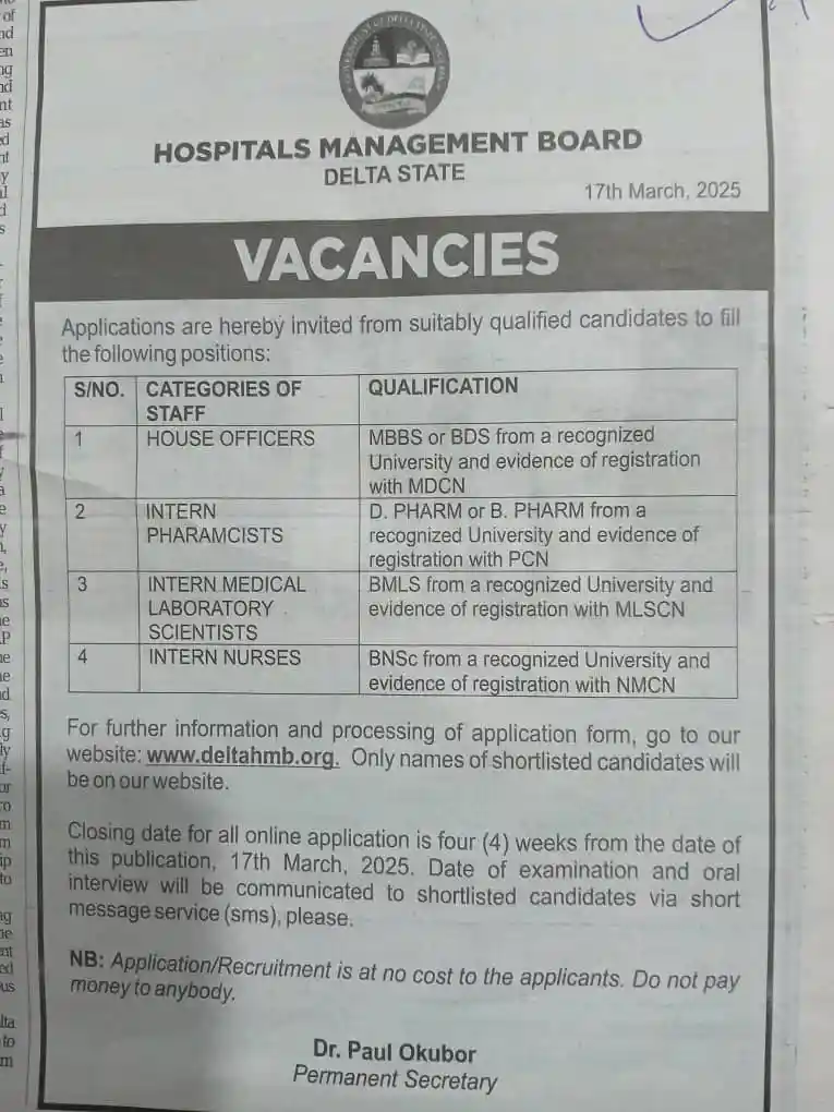 Delta State Hospital Management Board Recruitment 