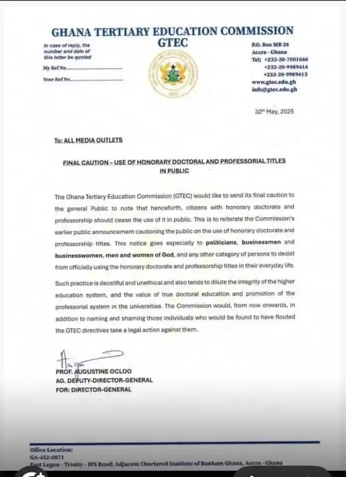 Ghana Bans Public Use of Honorary Doctorate and Professorial Titles