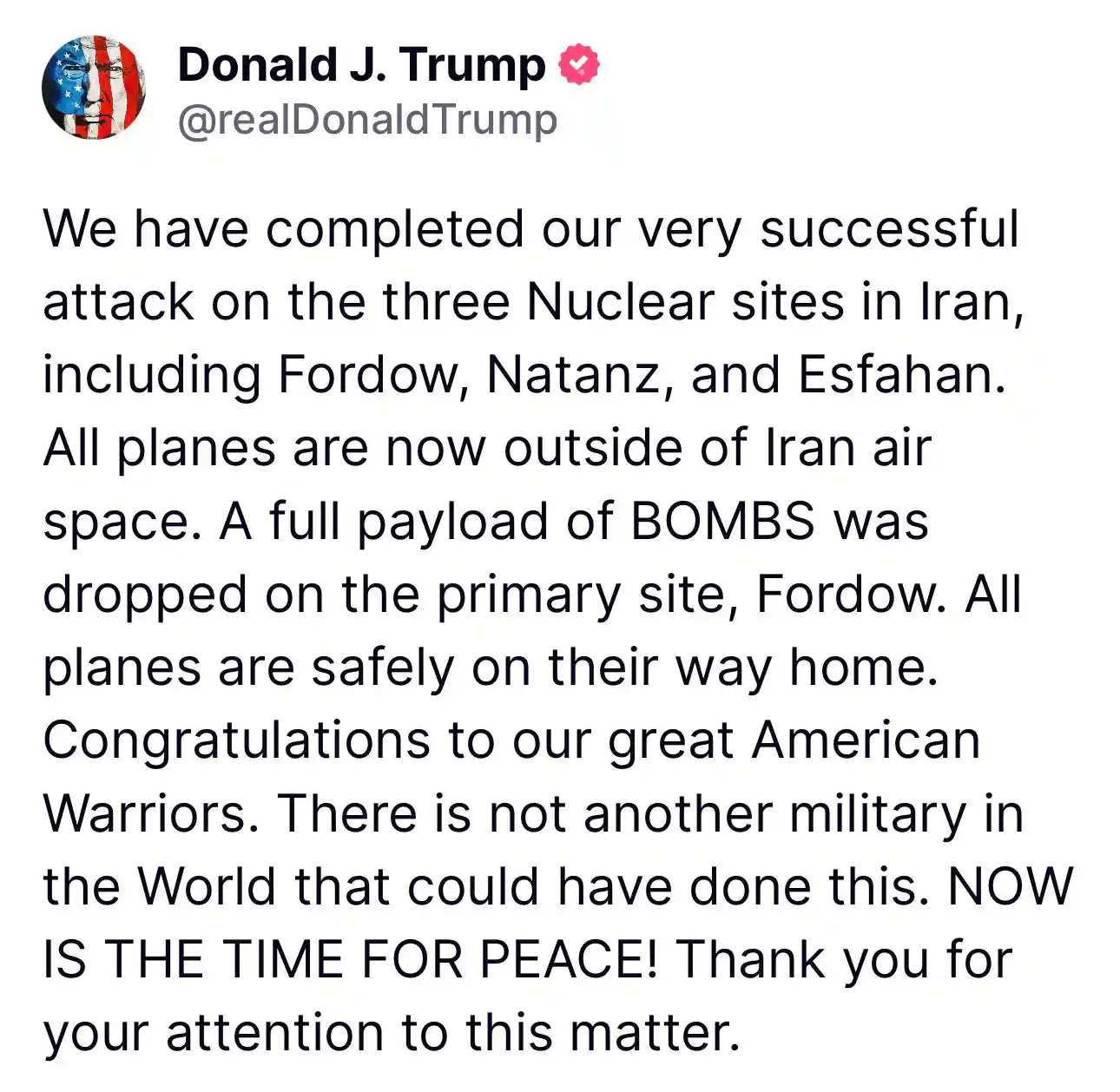 U.S. Bombs Three Iranian Nuclear Sites — Fordow, Natanz, Isfahan